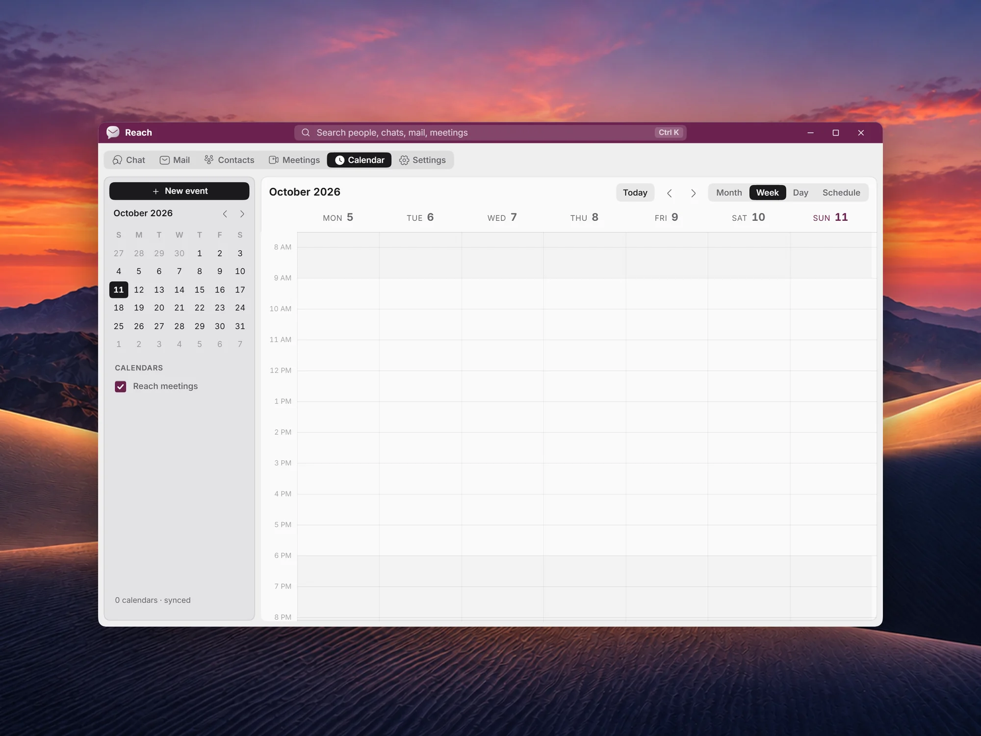 The calendar in Reach: a week of October with the month beside it.